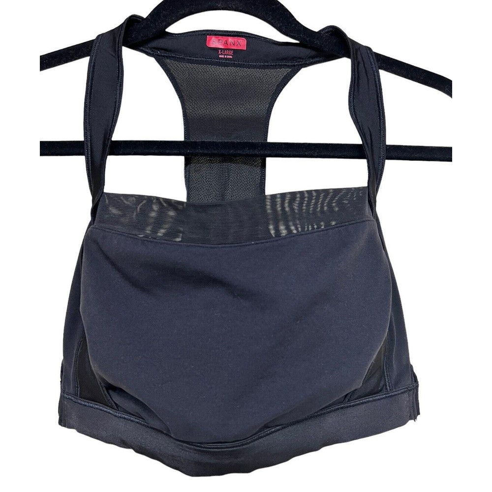 Spanx Black Racerback Sports Bra Mesh Detail Pullover Clasp Sides Women’s XL